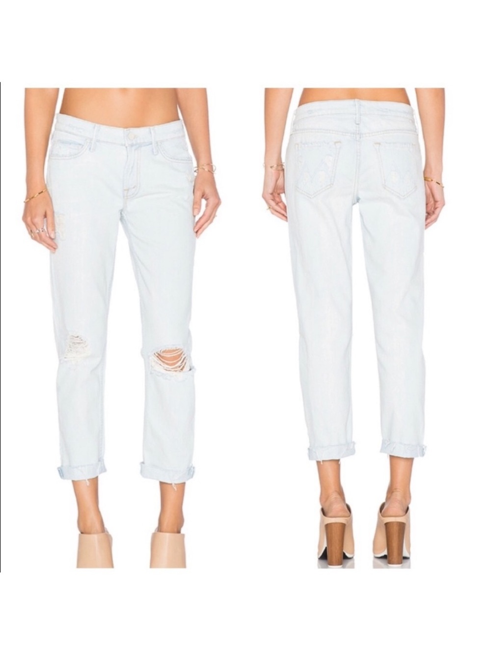 Mother The Dropout Fray In Get Blondie light wash distressed denim 25